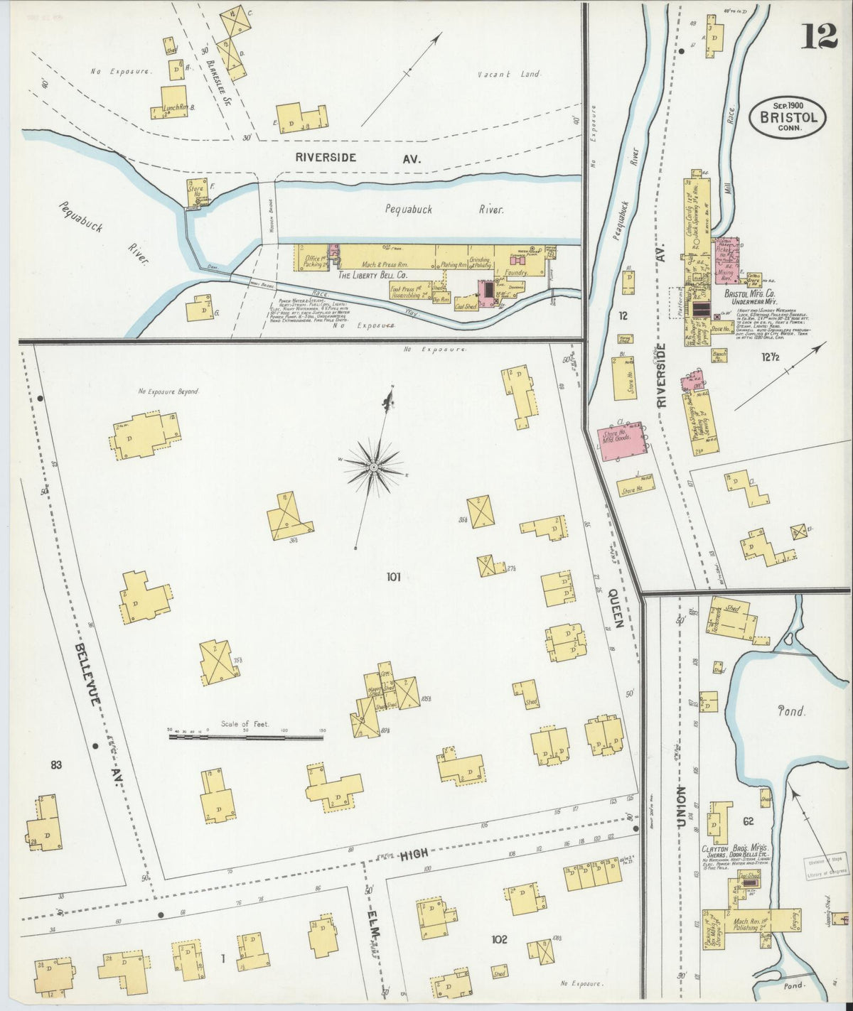 Sanborn Fire Insurance Map from Bristol, Hartford County, Connecticut (1900), Sheet #0012 - Historic Sanborn Fire Insurance Map Print, vintage old map wall art, antique decor, genealogy gift, Connecticut Connecticut map