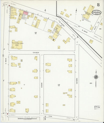 Sanborn Fire Insurance Map from Orange, Franklin County, Massachusetts (1917), Sheet #0008 - Historic Sanborn Fire Insurance Map Print, vintage old map wall art, antique decor, genealogy gift, Massachusetts Massachusetts map