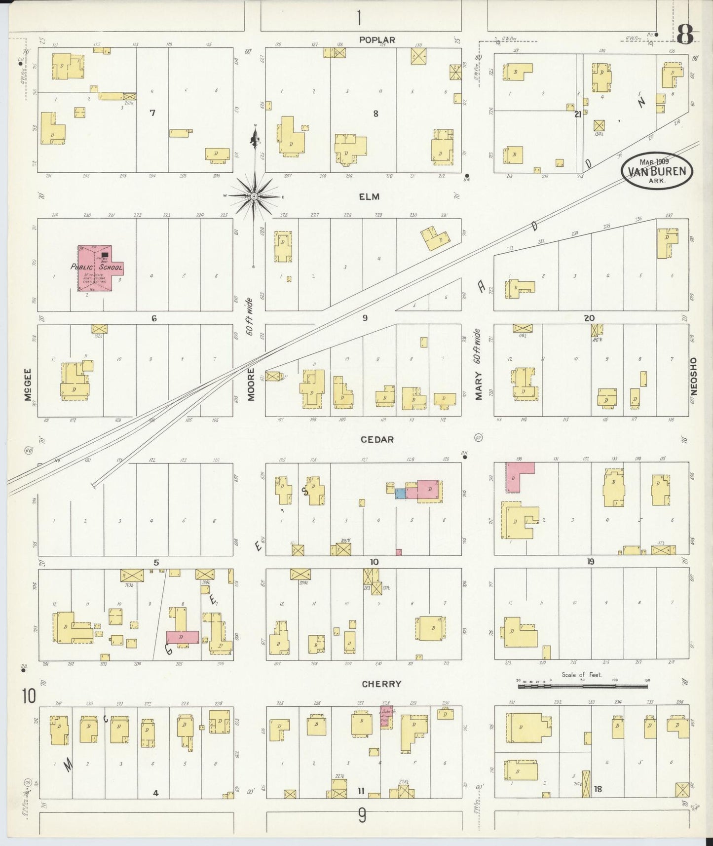 Sanborn Fire Insurance Map from Van Buren, Crawford County, Arkansas (1909), Sheet #0008 - Historic Sanborn Fire Insurance Map Print, vintage old map wall art, antique decor, genealogy gift, Arkansas Arkansas map