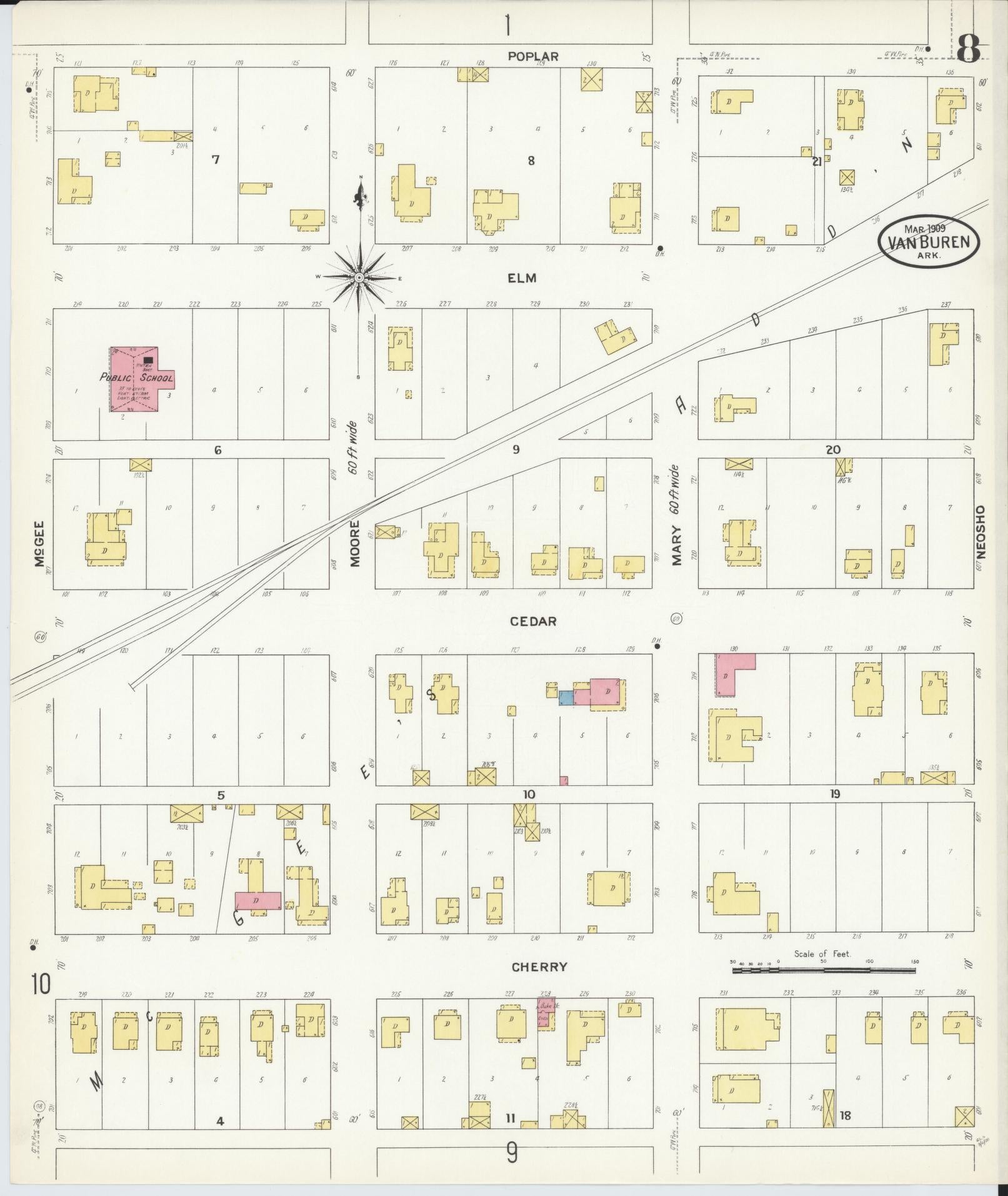 Sanborn Fire Insurance Map from Van Buren, Crawford County, Arkansas (1909), Sheet #0008 - Historic Sanborn Fire Insurance Map Print, vintage old map wall art, antique decor, genealogy gift, Arkansas Arkansas map