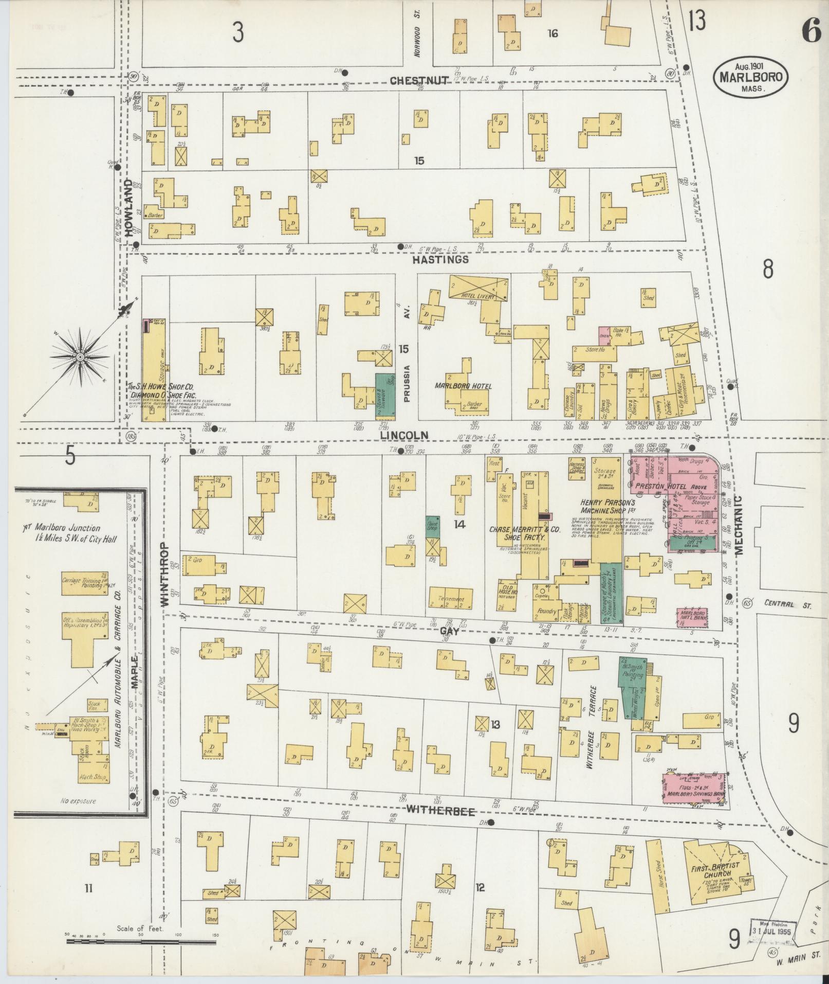 Sanborn Fire Insurance Map from Marlborough, Middlesex County, Massachusetts (1901), Sheet #0006 - Complete Map Set gallery image, historic Sanborn map, vintage wall art, Massachusetts Massachusetts
