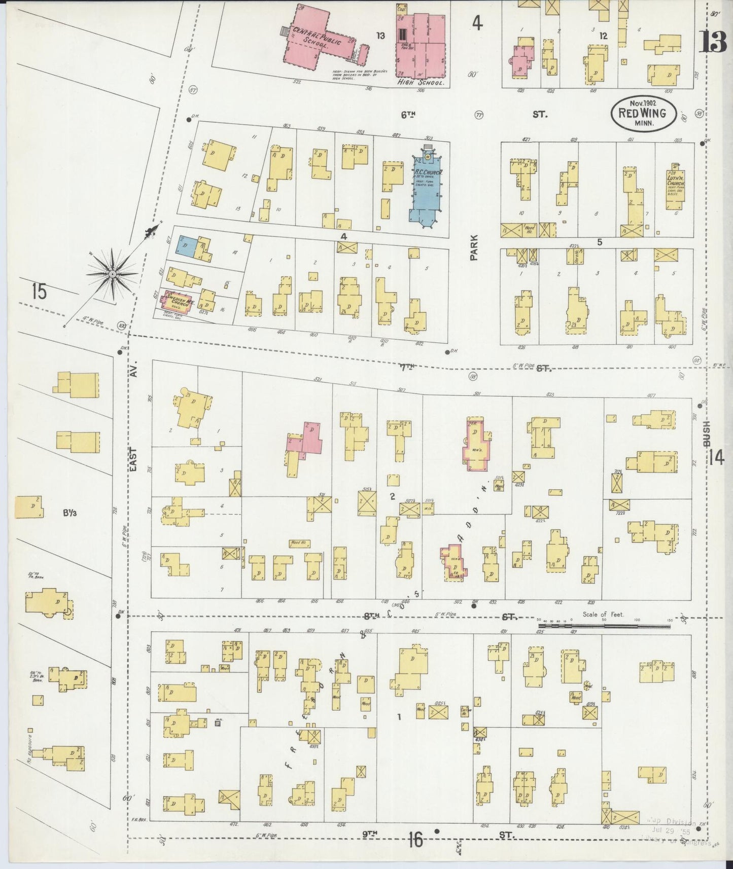 Sanborn Fire Insurance Map from Red Wing, Goodhue County, Minnesota (1902), Sheet #0013 - Historic Sanborn Fire Insurance Map Print, vintage old map wall art, antique decor, genealogy gift, Minnesota Minnesota map