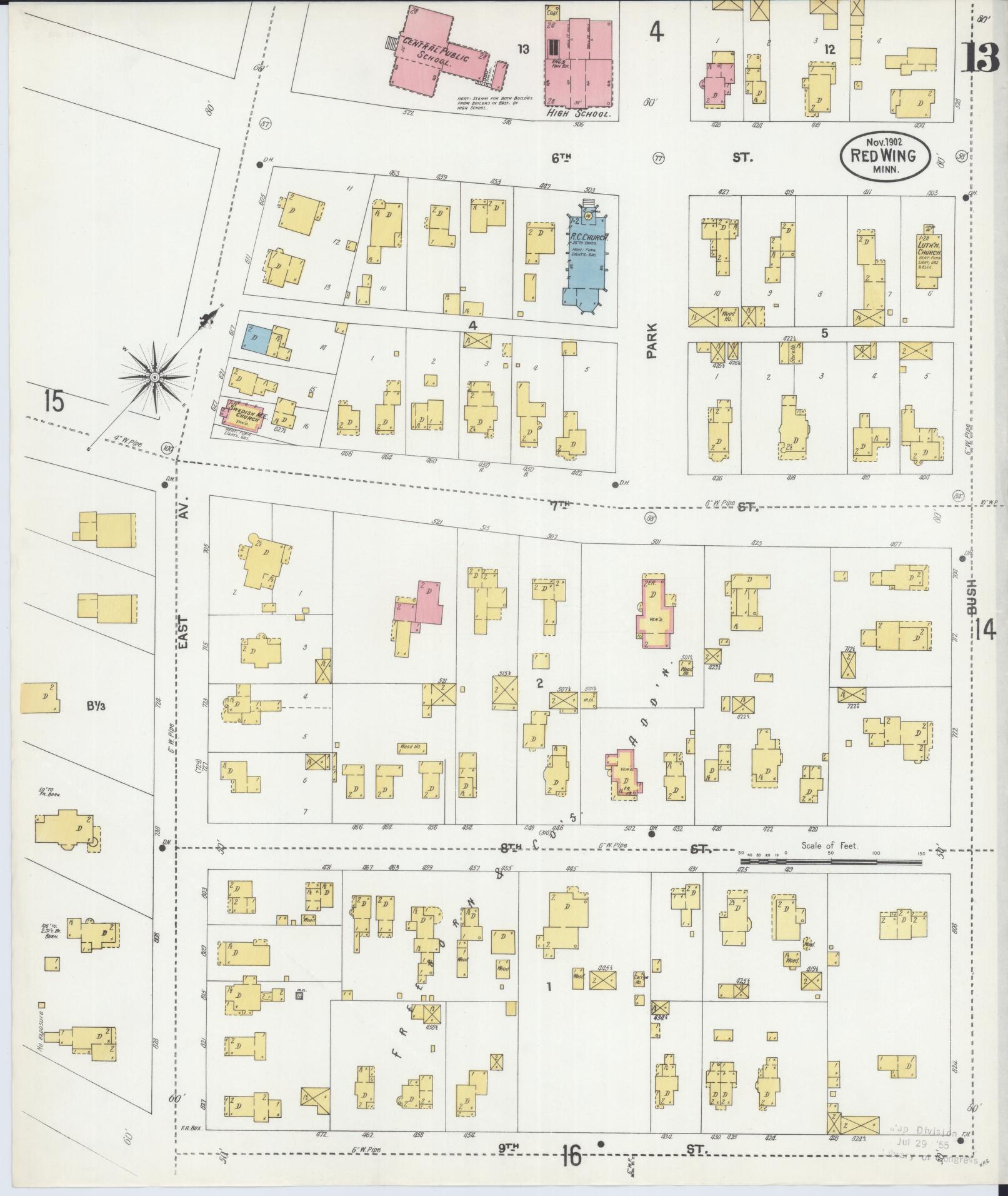 Sanborn Fire Insurance Map from Red Wing, Goodhue County, Minnesota (1902), Sheet #0013 - Historic Sanborn Fire Insurance Map Print, vintage old map wall art, antique decor, genealogy gift, Minnesota Minnesota map