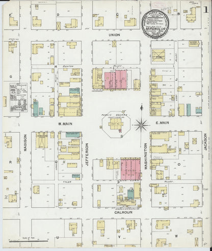 Sanborn Fire Insurance Map from Magnolia, Columbia County, Arkansas (1892), Sheet #0001 - Complete Map Set gallery image, historic Sanborn map, vintage wall art, Arkansas Arkansas