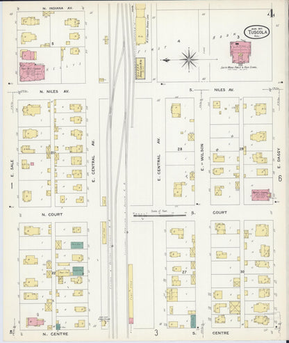 Sanborn Fire Insurance Map from Tuscola, Douglas County, Illinois (1907), Sheet #0004 - Historic Sanborn Fire Insurance Map Print, vintage old map wall art, antique decor, genealogy gift, Illinois Illinois map