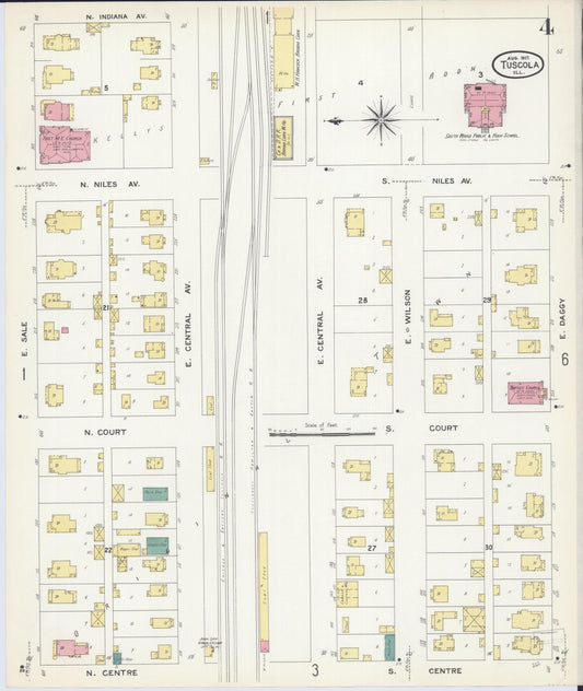 Sanborn Fire Insurance Map from Tuscola, Douglas County, Illinois (1907), Sheet #0004 - Historic Sanborn Fire Insurance Map Print, vintage old map wall art, antique decor, genealogy gift, Illinois Illinois map