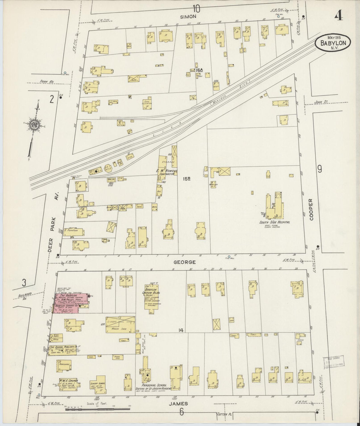 Sanborn Fire Insurance Map from Babylon, Suffolk County, New York (1915), Sheet #0004 - Historic Sanborn Fire Insurance Map Print, vintage old map wall art, antique decor, genealogy gift, New York New York map