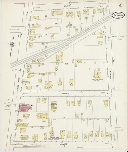 Sanborn Fire Insurance Map from Babylon, Suffolk County, New York (1915), Sheet #0004 - Historic Sanborn Fire Insurance Map Print, vintage old map wall art, antique decor, genealogy gift, New York New York map