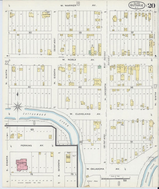 Sanborn Fire Insurance Map from Guthrie, Logan County, Oklahoma (1895), Sheet #0020 - Historic Sanborn Fire Insurance Map Print, vintage old map wall art, antique decor, genealogy gift, Oklahoma Oklahoma map