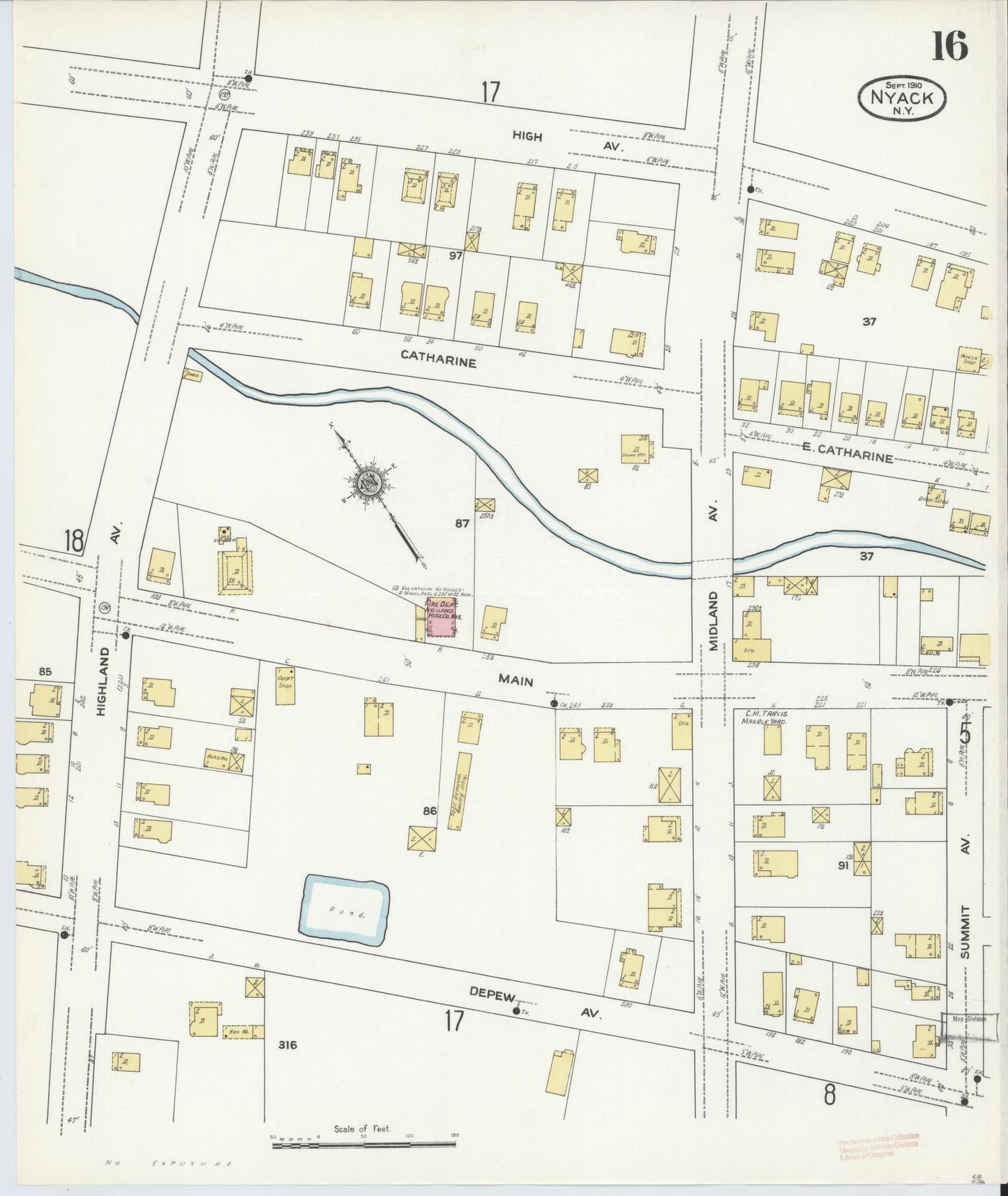 Sanborn Fire Insurance Map from Nyack, Rockland County, New York (1910), Sheet #0016 - Historic Sanborn Fire Insurance Map Print, vintage old map wall art, antique decor, genealogy gift, New York New York map