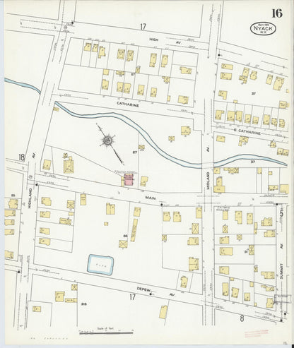 Sanborn Fire Insurance Map from Nyack, Rockland County, New York (1910), Sheet #0016 - Historic Sanborn Fire Insurance Map Print, vintage old map wall art, antique decor, genealogy gift, New York New York map
