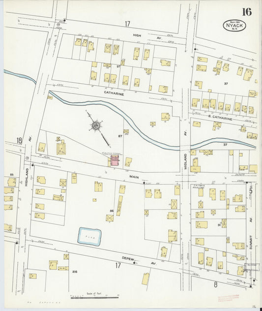 Sanborn Fire Insurance Map from Nyack, Rockland County, New York (1910), Sheet #0016 - Historic Sanborn Fire Insurance Map Print, vintage old map wall art, antique decor, genealogy gift, New York New York map