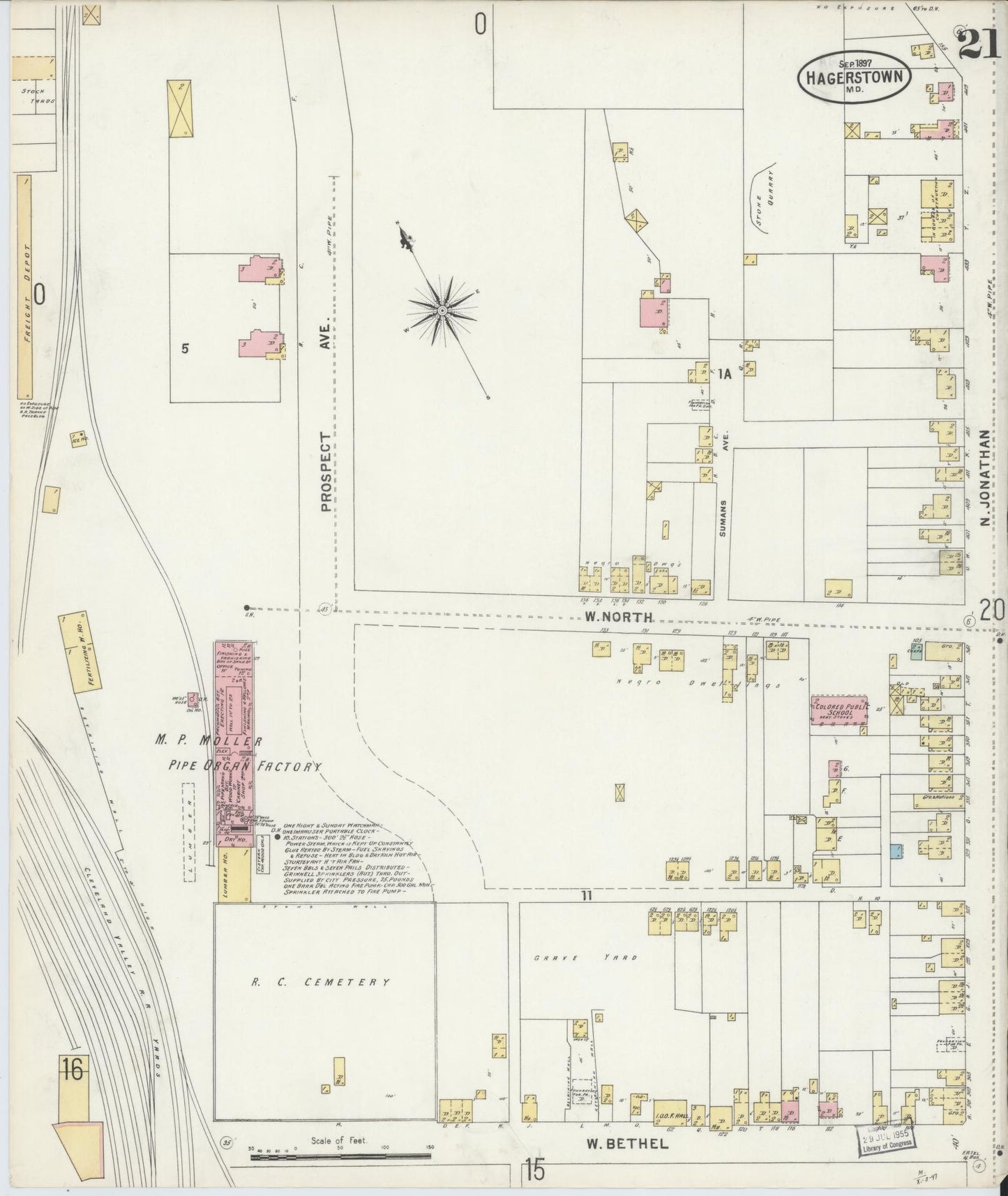Washington, Maryland - 1897 - Sanborn Fire Insurance Map, Sheet #0021 - Historic Sanborn Fire Insurance Map Print, Washington Maryland 1897 0021 vintage old map wall art