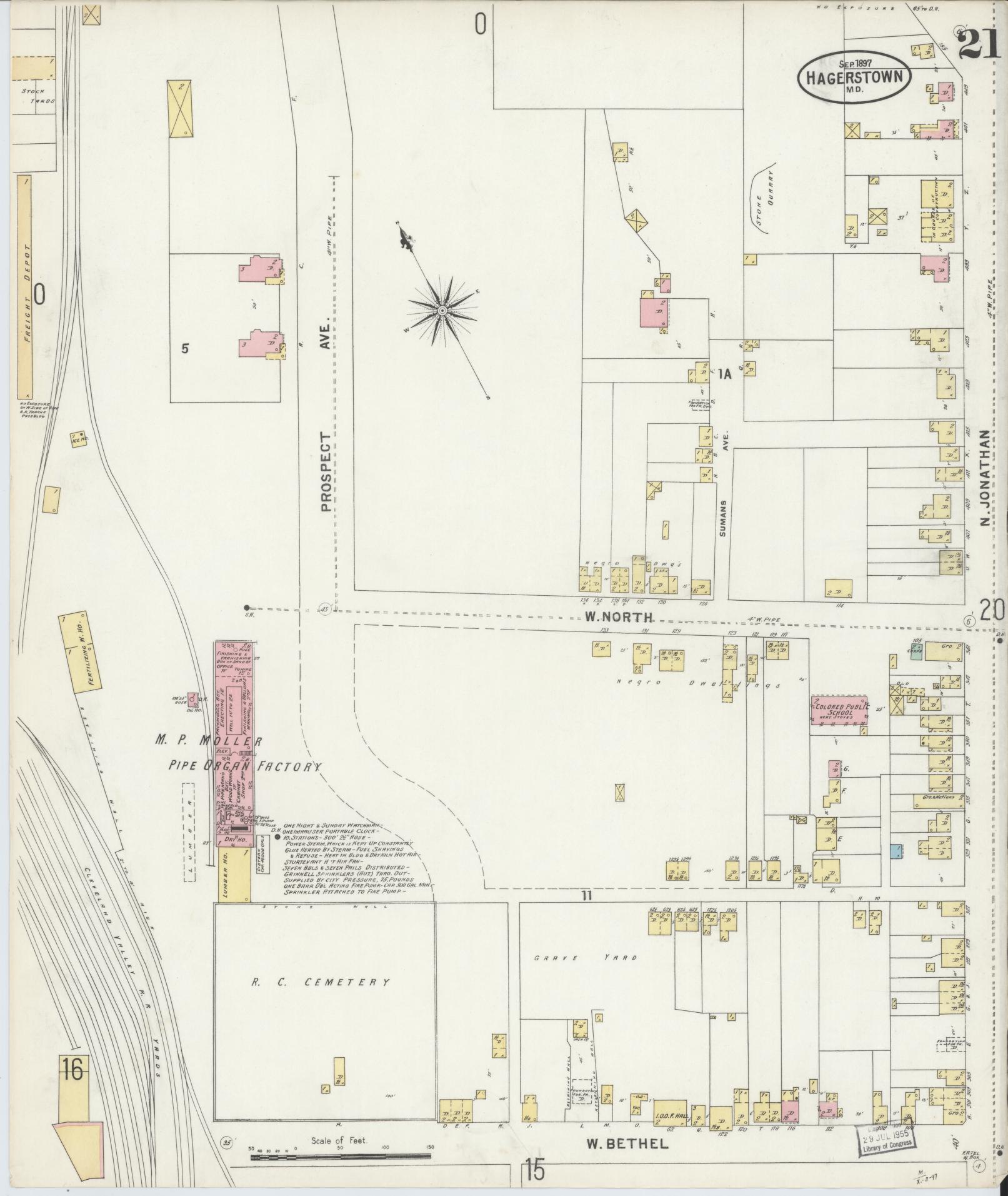 Washington, Maryland - 1897 - Sanborn Fire Insurance Map, Sheet #0021 - Historic Sanborn Fire Insurance Map Print, Washington Maryland 1897 0021 vintage old map wall art