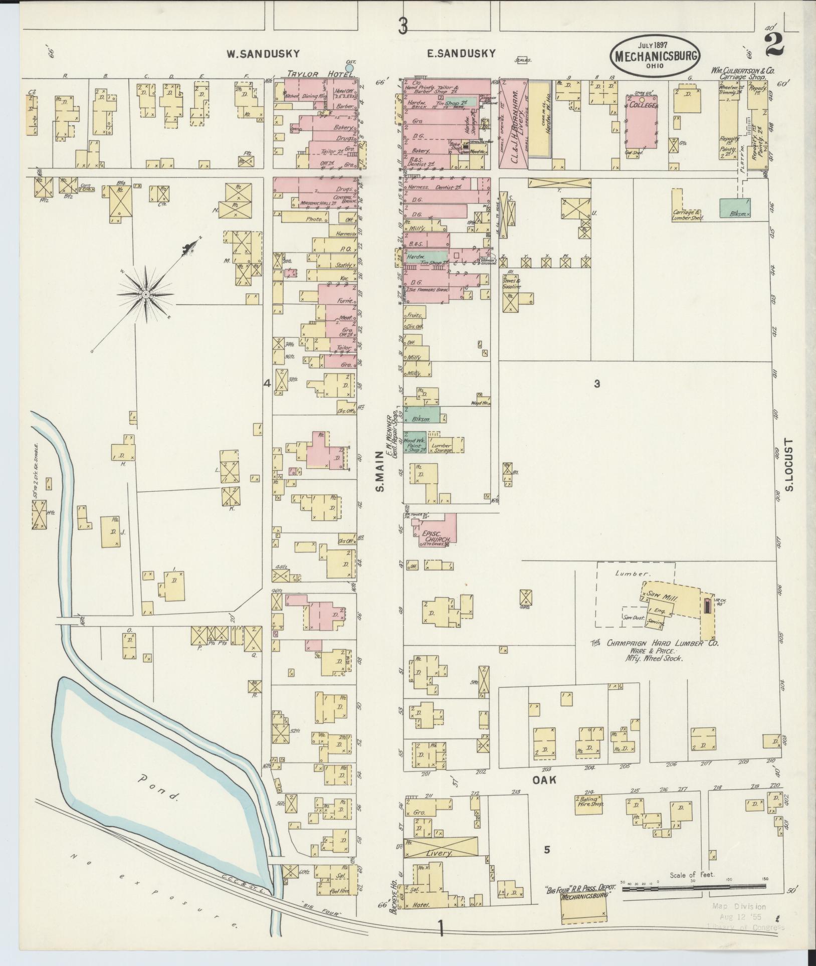Sanborn Fire Insurance Map from Mechanicsburg, Champaign County, Ohio (1897), Sheet #0002 - Historic Sanborn Fire Insurance Map Print, vintage old map wall art, antique decor, genealogy gift, Ohio Ohio map