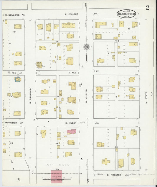 Sanborn Fire Insurance Map from Weatherford, Custer County, Oklahoma (1918), Sheet #0002 - Historic Sanborn Fire Insurance Map Print, vintage old map wall art, antique decor, genealogy gift, Oklahoma Oklahoma map