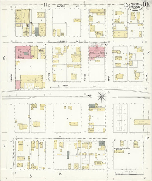 Sanborn Fire Insurance Map from Chehalis, Lewis County, Washington (1908), Sheet #0010 - Historic Sanborn Fire Insurance Map Print, vintage old map wall art, antique decor, genealogy gift, Washington Washington map