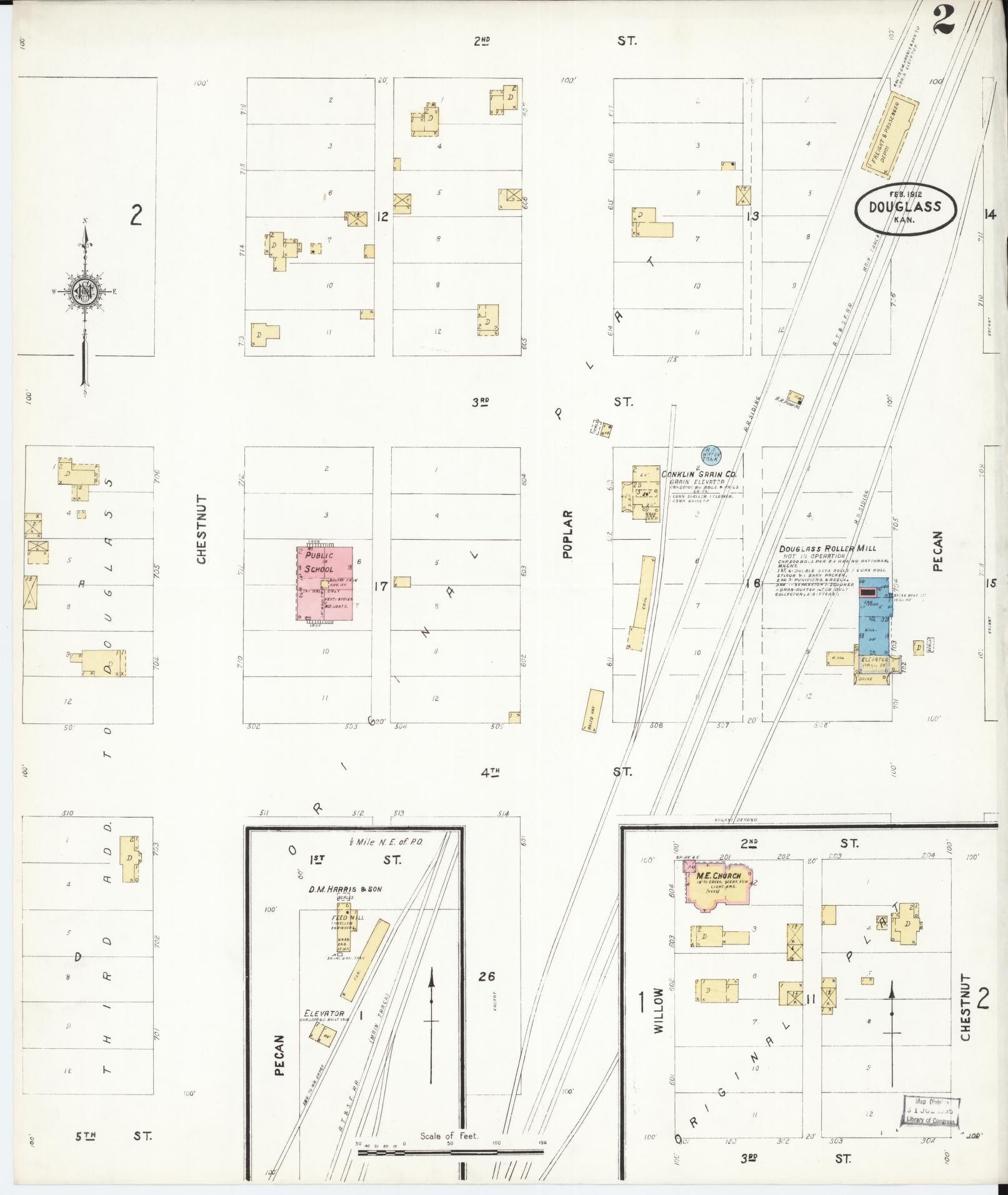 Sanborn Fire Insurance Map from Douglass, Butler County, Kansas (1912), Sheet #0002 - Complete Map Set gallery image, historic Sanborn map, vintage wall art, Kansas Kansas