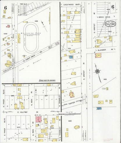 Sanborn Fire Insurance Map from Halfway, Macomb County, Michigan (1925), Sheet #0006 - Historic Sanborn Fire Insurance Map Print, vintage old map wall art, antique decor, genealogy gift, Michigan Michigan map