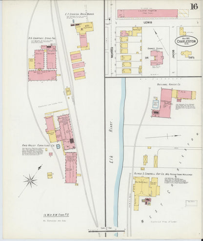 Sanborn Fire Insurance Map from Charleston, Kanawha County, West Virginia (1902), Sheet #0016 - Complete Map Set gallery image, historic Sanborn map, vintage wall art, West Virginia West Virginia