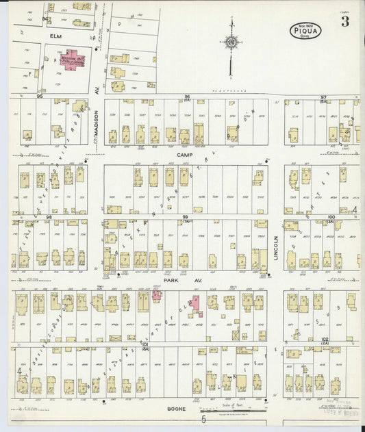 Sanborn Fire Insurance Map from Piqua, Miami County, Ohio (1920), Sheet #0003 - Historic Sanborn Fire Insurance Map Print, vintage old map wall art, antique decor, genealogy gift, Ohio Ohio map
