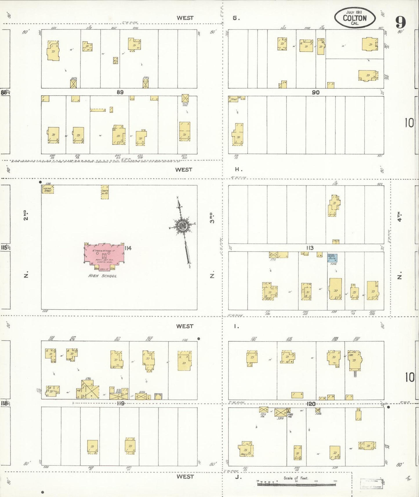 Sanborn Fire Insurance Map from Colton, San Bernardino County, California (1911), Sheet #0009 - Historic Sanborn Fire Insurance Map Print, vintage old map wall art, antique decor, genealogy gift, California California map