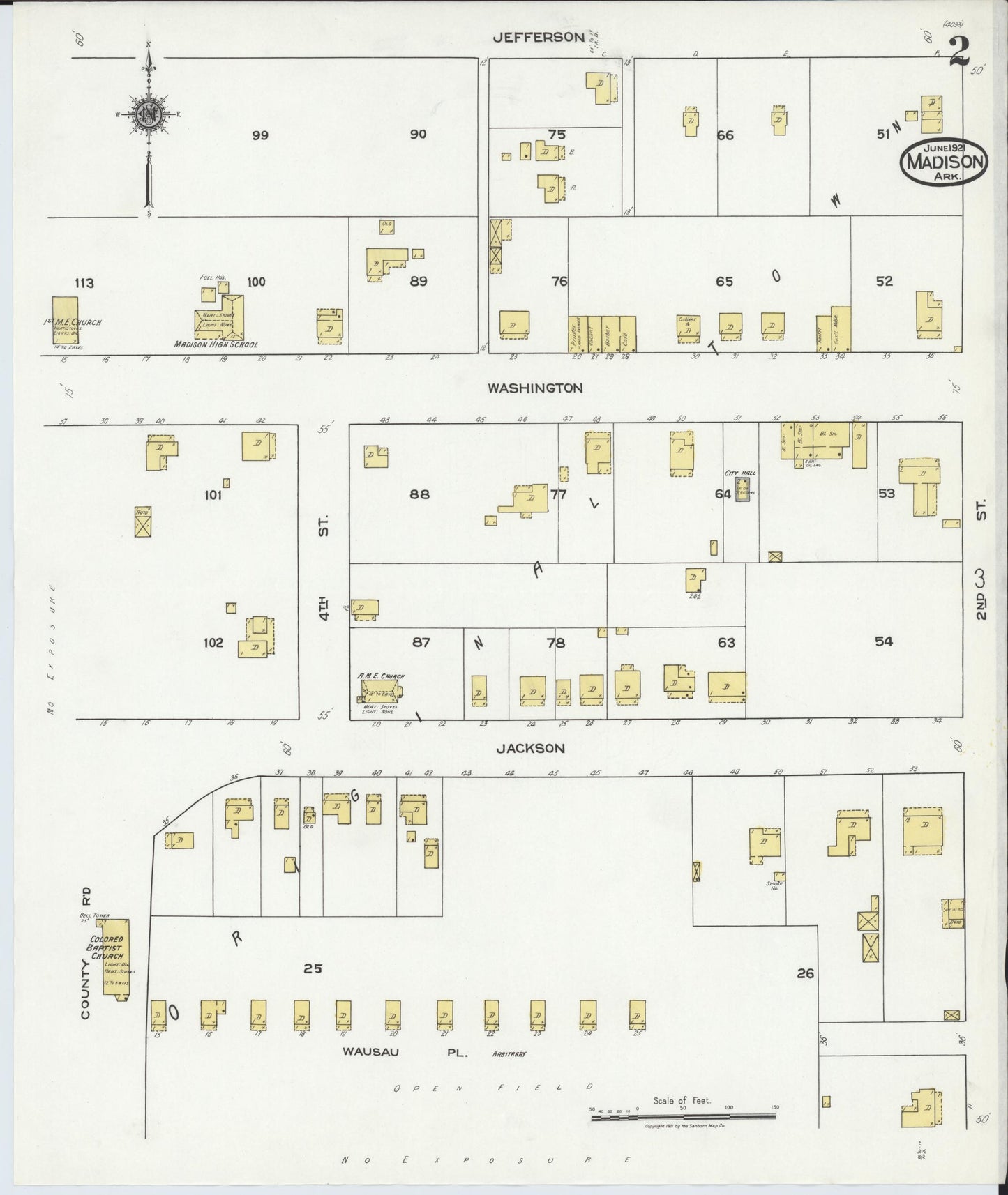 Sanborn Fire Insurance Map from Madison, Saint Francis County, Arkansas (1921), Sheet #0002 - Complete Map Set gallery image, historic Sanborn map, vintage wall art, Arkansas Arkansas