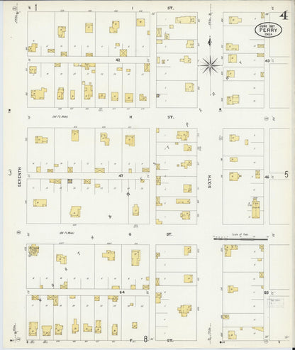 Sanborn Fire Insurance Map from Perry, Noble County, Oklahoma (1907), Sheet #0004 - Complete Map Set gallery image, historic Sanborn map, vintage wall art, Oklahoma Oklahoma
