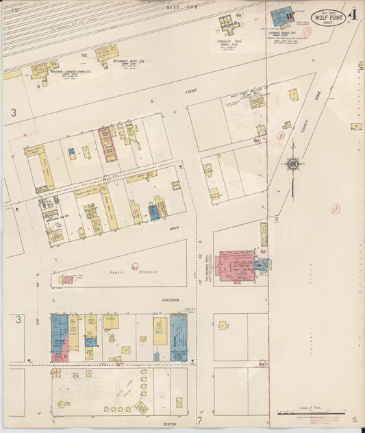 Sanborn Fire Insurance Map from Wolf Point, Roosevelt County, Montana (1930), Sheet #0004 - Historic Sanborn Fire Insurance Map Print, vintage old map wall art, antique decor, genealogy gift, Montana Montana map