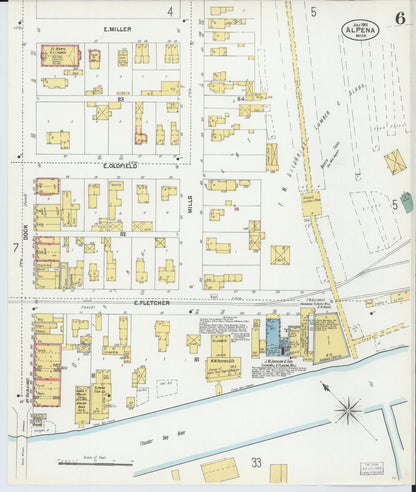 Sanborn Fire Insurance Map from Alpena, Alpena County, Michigan (1901), Sheet #0006 - Complete Map Set gallery image, historic Sanborn map, vintage wall art, Michigan Michigan