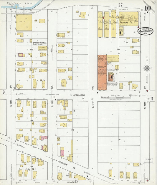Sanborn Fire Insurance Map from Manitowoc, Manitowoc County, Wisconsin (1919), Sheet #0010 - Historic Sanborn Fire Insurance Map Print, vintage old map wall art, antique decor, genealogy gift, Wisconsin Wisconsin map