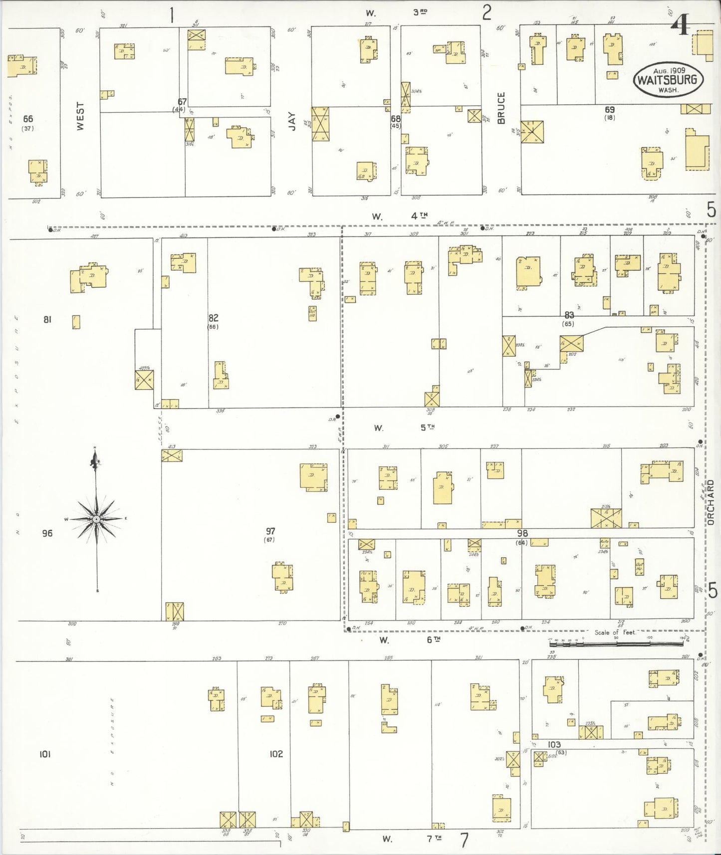 Sanborn Fire Insurance Map from Waitsburg, Walla Walla County, Washington (1909), Sheet #0004 - Complete Map Set gallery image, historic Sanborn map, vintage wall art, Washington Washington