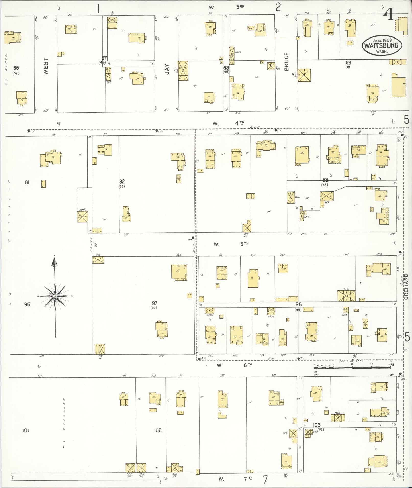 Sanborn Fire Insurance Map from Waitsburg, Walla Walla County, Washington (1909), Sheet #0004 - Complete Map Set gallery image, historic Sanborn map, vintage wall art, Washington Washington