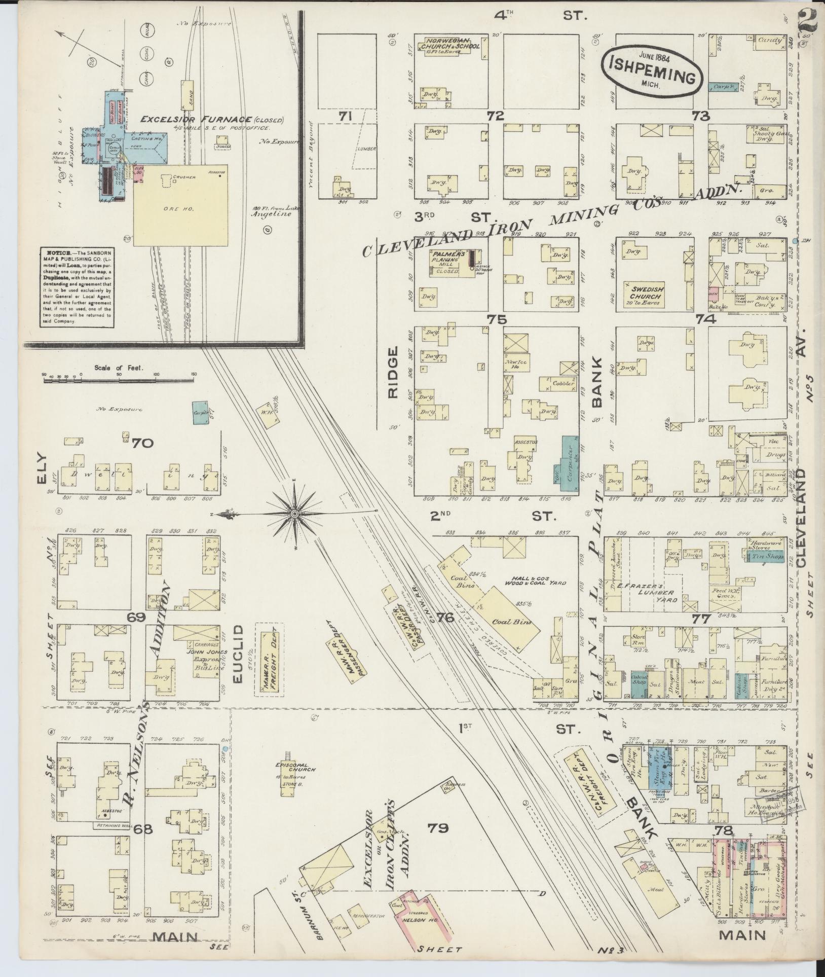 Sanborn Fire Insurance Map from Ishpeming, Marquette County, Michigan (1884), Sheet #0002 - Complete Map Set gallery image, historic Sanborn map, vintage wall art, Michigan Michigan
