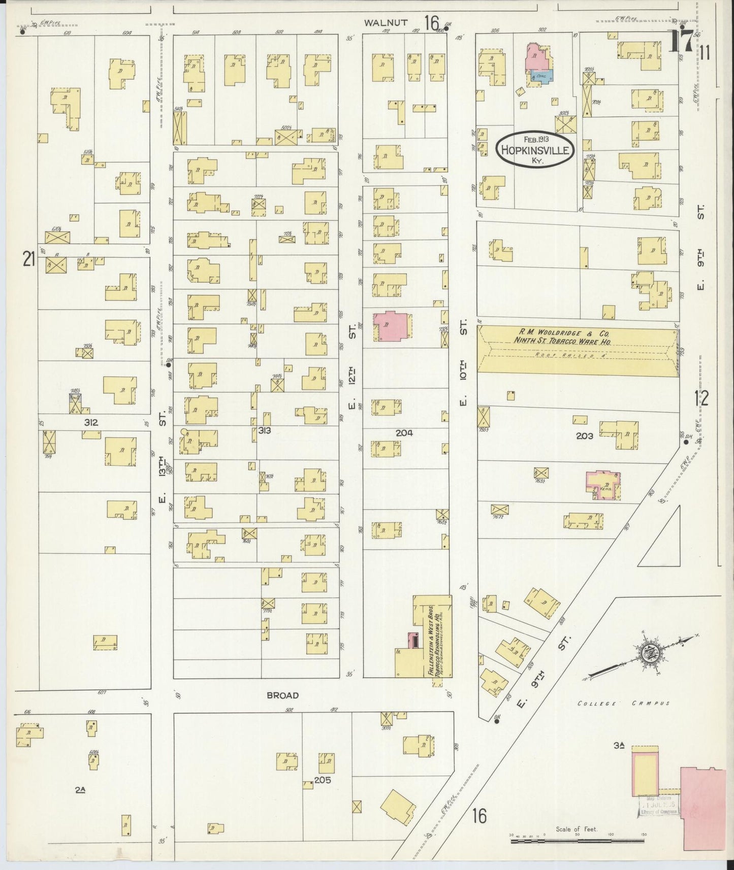 Sanborn Fire Insurance Map from Hopkinsville, Christian County, Kentucky (1913), Sheet #0017 - Complete Map Set gallery image, historic Sanborn map, vintage wall art, Kentucky Kentucky