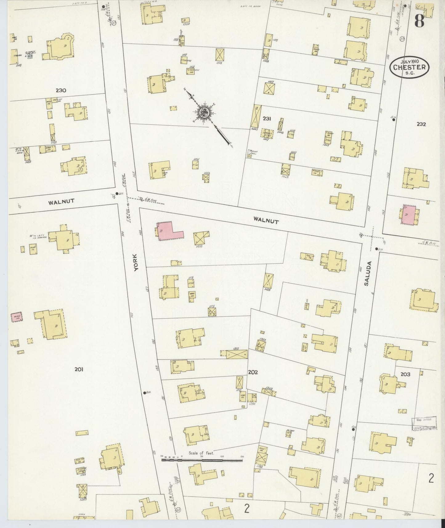 Sanborn Fire Insurance Map from Chester, Chester County, South Carolina (1910), Sheet #0008 - Complete Map Set gallery image, historic Sanborn map, vintage wall art, South Carolina South Carolina