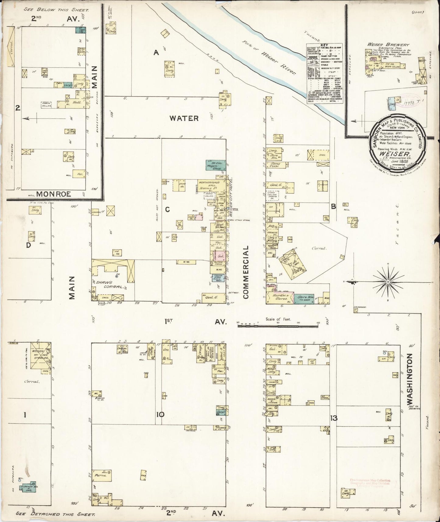 Sanborn Fire Insurance Map from Weiser, Washington County, Idaho (1888), Sheet #0001 - Historic Sanborn Fire Insurance Map Print, vintage old map wall art, antique decor, genealogy gift, Idaho Idaho map