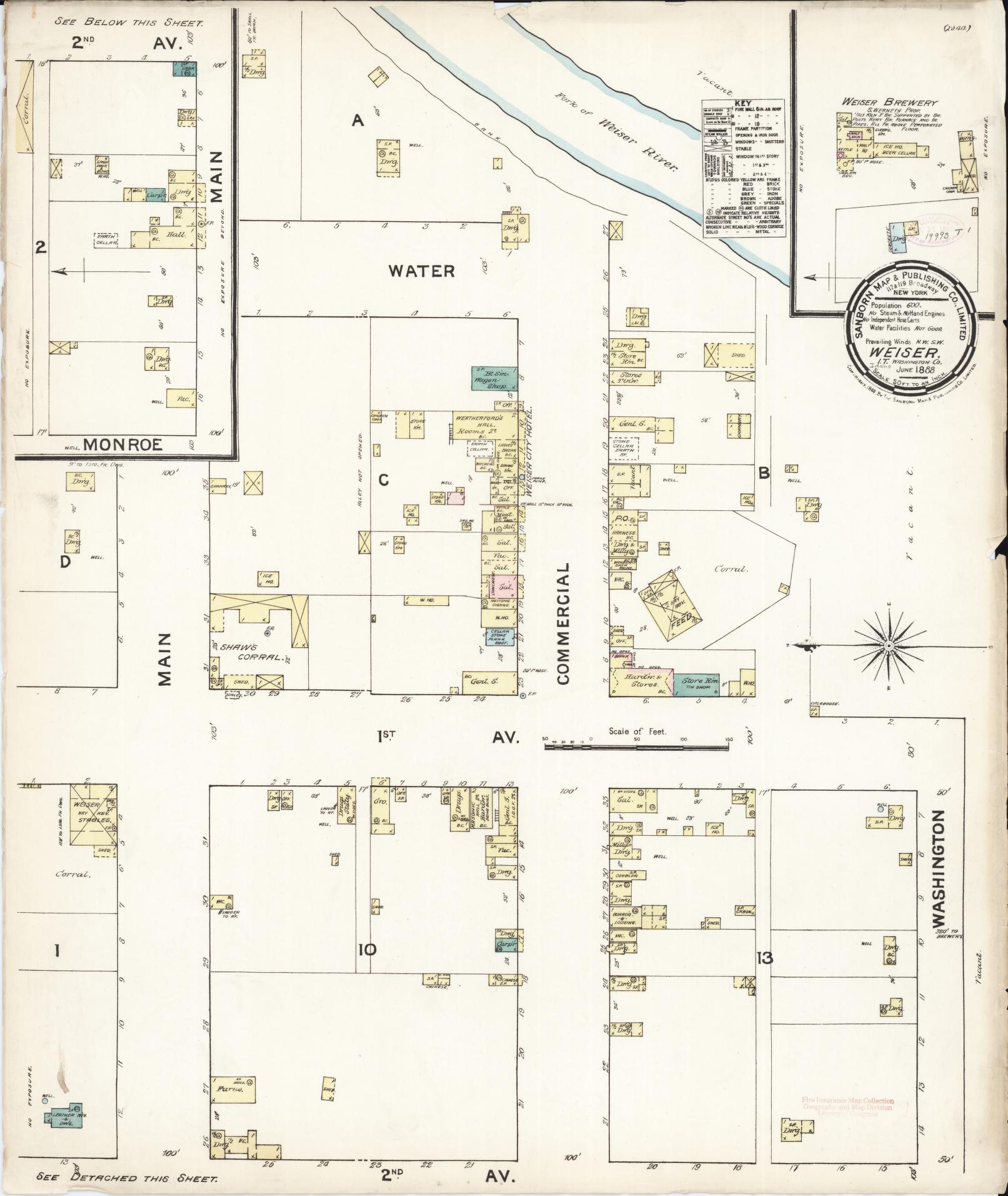 Sanborn Fire Insurance Map from Weiser, Washington County, Idaho (1888), Sheet #0001 - Historic Sanborn Fire Insurance Map Print, vintage old map wall art, antique decor, genealogy gift, Idaho Idaho map