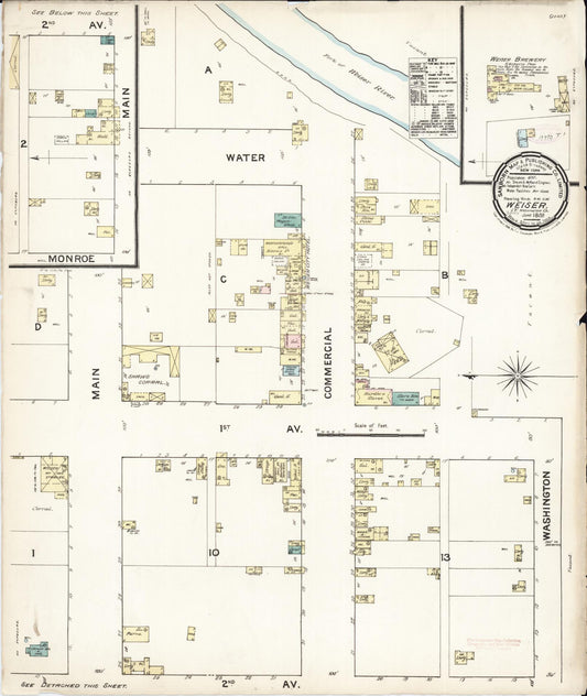 Sanborn Fire Insurance Map from Weiser, Washington County, Idaho (1888), Sheet #0001 - Historic Sanborn Fire Insurance Map Print, vintage old map wall art, antique decor, genealogy gift, Idaho Idaho map