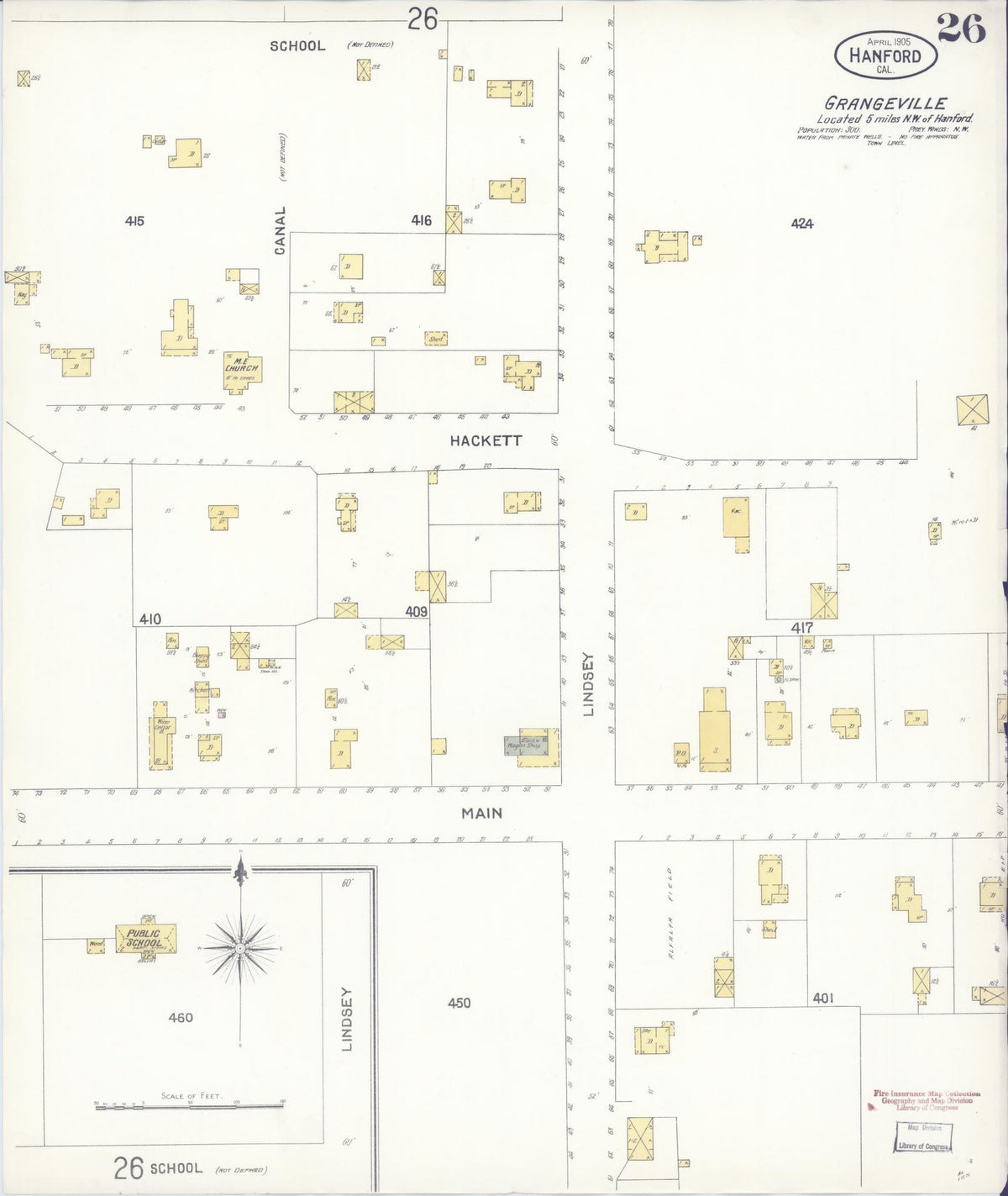 Sanborn Fire Insurance Map from Hanford, Kings County, California (1905), Sheet #0026 - Complete Map Set gallery image, historic Sanborn map, vintage wall art, California California