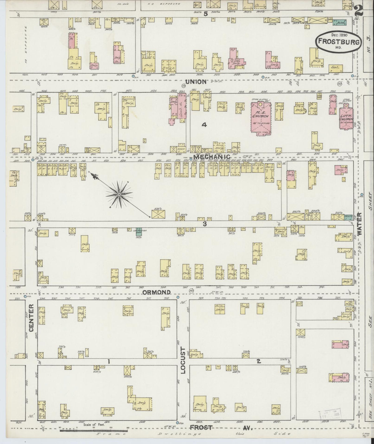 Sanborn Fire Insurance Map from Frostburg, Allegany County, Maryland (1890), Sheet #0002 - Historic Sanborn Fire Insurance Map Print, vintage old map wall art, antique decor, genealogy gift, Maryland Maryland map