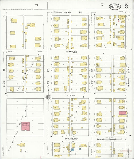 Sanborn Fire Insurance Map from Herrin, Williamson County, Illinois (1922), Sheet #0003 - Historic Sanborn Fire Insurance Map Print, vintage old map wall art, antique decor, genealogy gift, Illinois Illinois map
