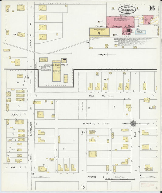 Sanborn Fire Insurance Map from Greenwood, Leflore County, Mississippi (1911), Sheet #0016 - Historic Sanborn Fire Insurance Map Print, vintage old map wall art, antique decor, genealogy gift, Mississippi Mississippi map