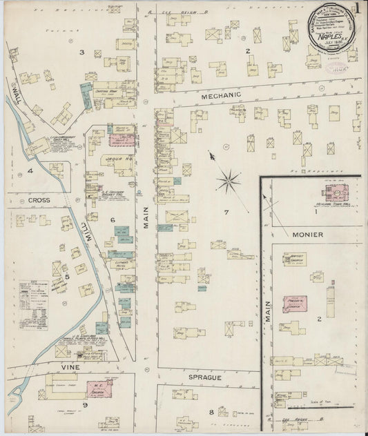 Sanborn Fire Insurance Map from Naples, Ontario County, New York (1886), Sheet #0001 - Historic Sanborn Fire Insurance Map Print, vintage old map wall art, antique decor, genealogy gift, New York New York map