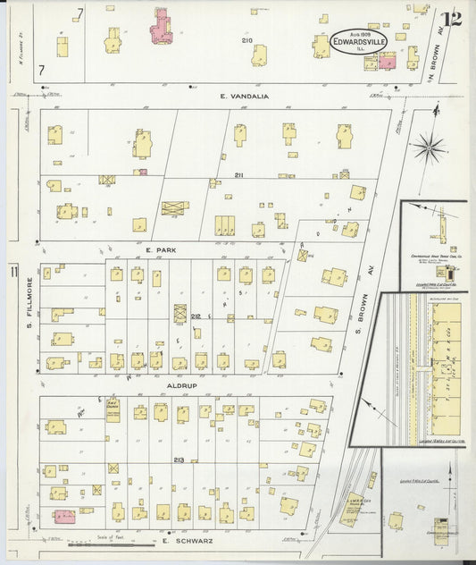 Sanborn Fire Insurance Map from Edwardsville, Madison County, Illinois (1909), Sheet #0012 - Historic Sanborn Fire Insurance Map Print, vintage old map wall art, antique decor, genealogy gift, Illinois Illinois map