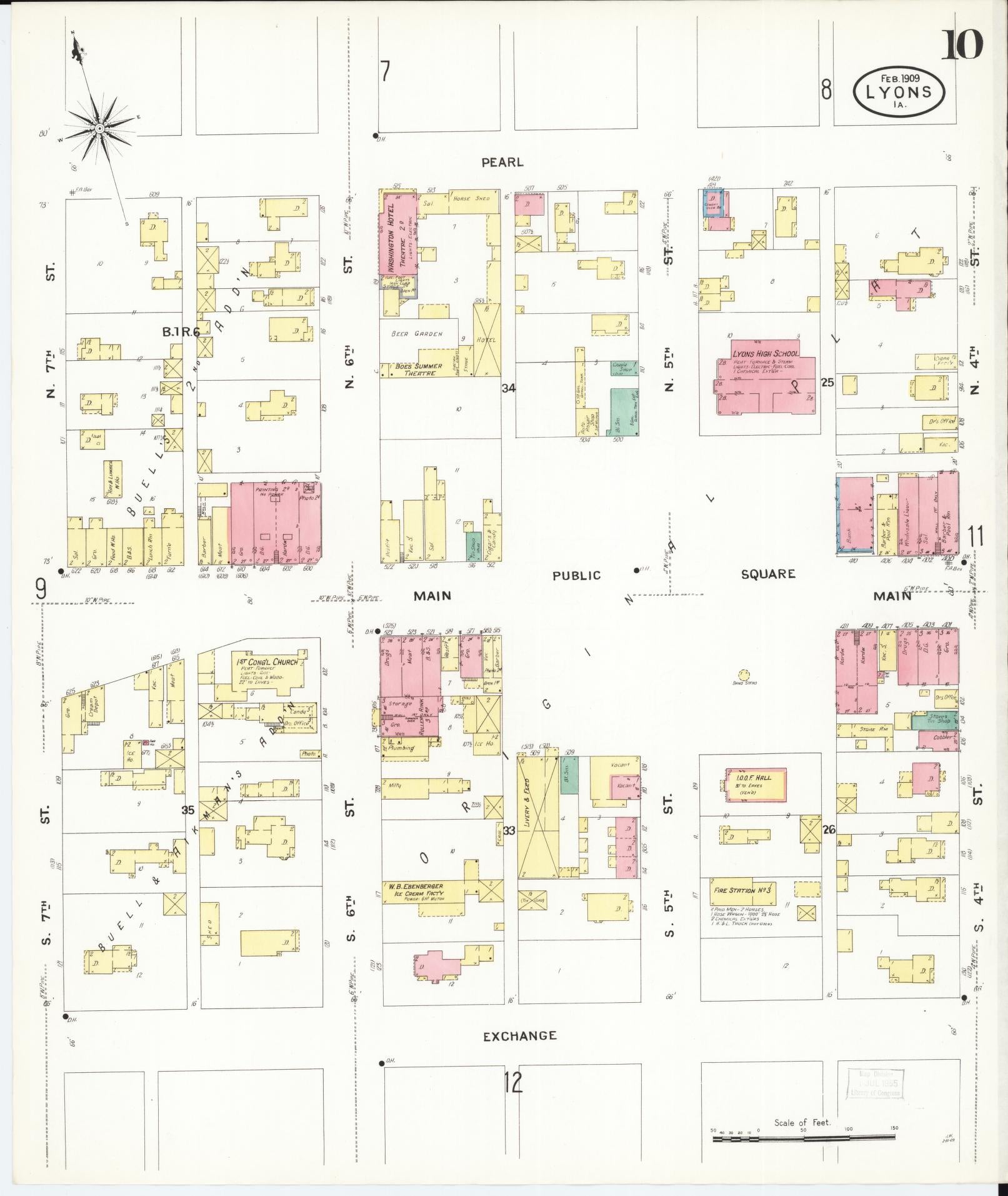 Sanborn Fire Insurance Map from Lyons, Clinton County, Iowa (1909), Sheet #0010 - Historic Sanborn Fire Insurance Map Print, vintage old map wall art