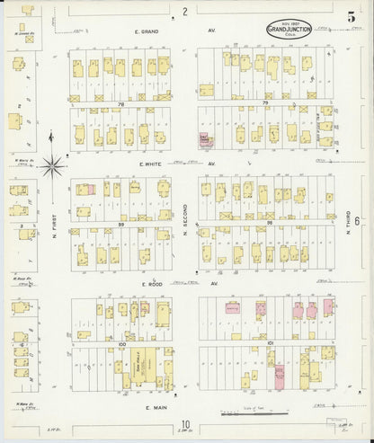 Sanborn Fire Insurance Map from Grand Junction, Mesa County, Colorado (1907), Sheet #0005 - Complete Map Set gallery image, historic Sanborn map, vintage wall art, Colorado Colorado