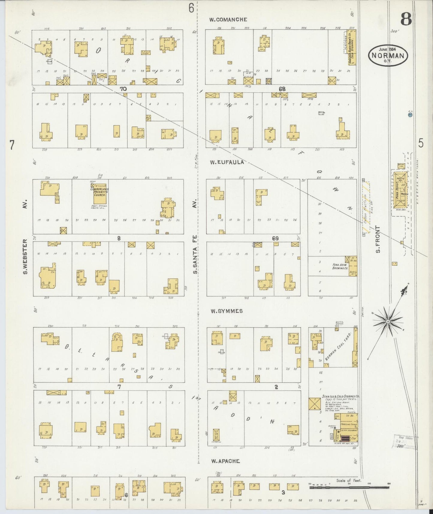 Sanborn Fire Insurance Map from Norman, Cleveland County, Oklahoma (1904), Sheet #0008 - Complete Map Set gallery image, historic Sanborn map, vintage wall art, Oklahoma Oklahoma