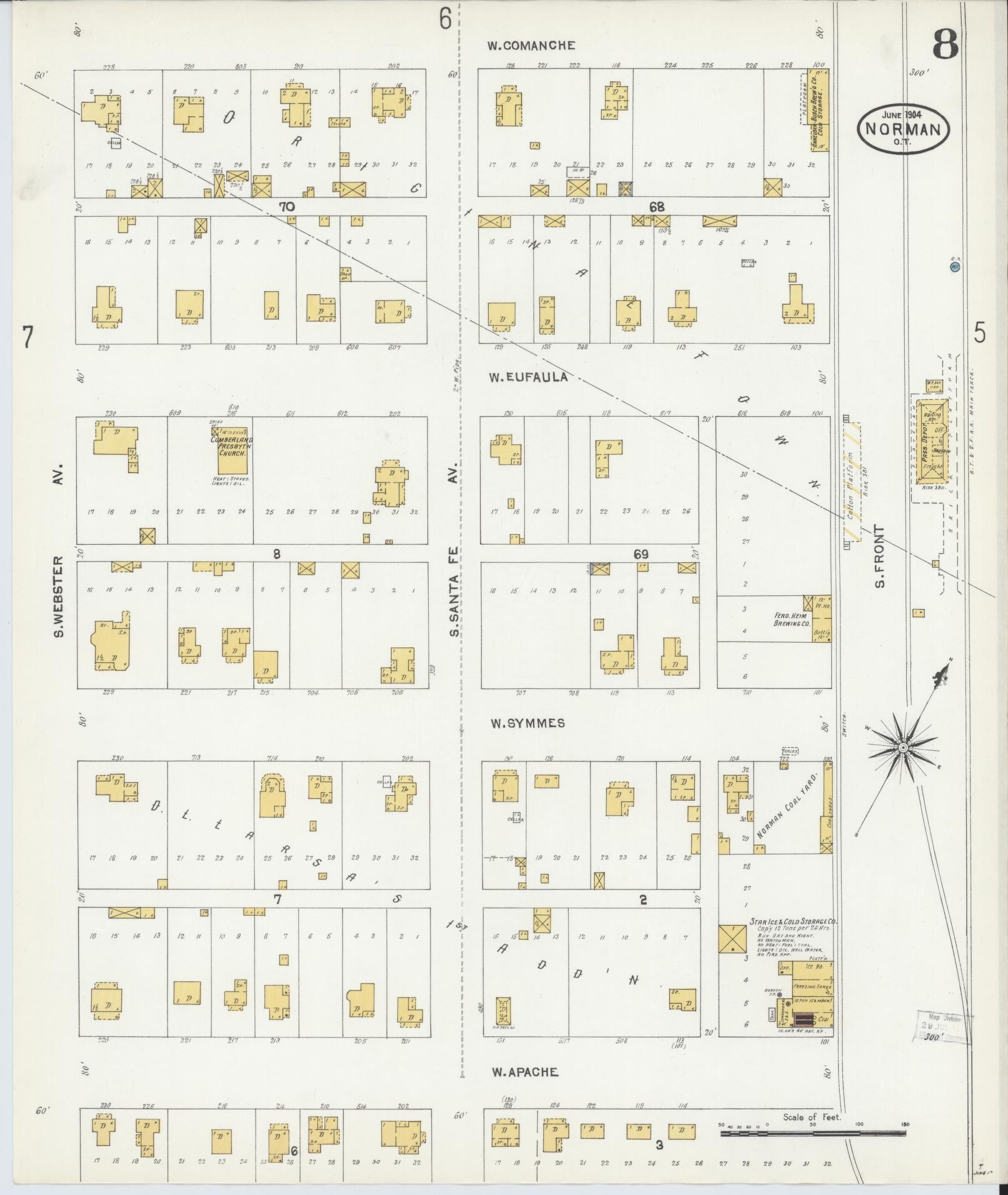 Sanborn Fire Insurance Map from Norman, Cleveland County, Oklahoma (1904), Sheet #0008 - Complete Map Set gallery image, historic Sanborn map, vintage wall art, Oklahoma Oklahoma