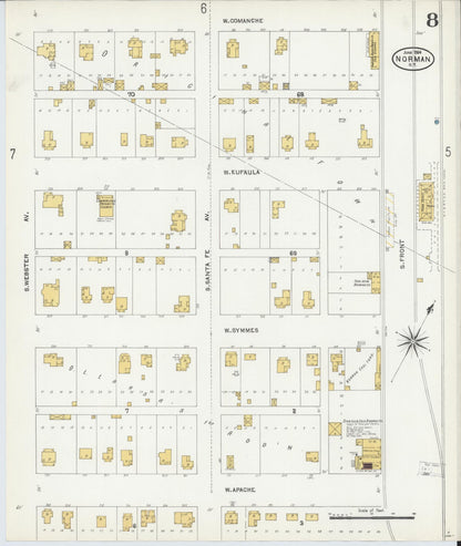 Sanborn Fire Insurance Map from Norman, Cleveland County, Oklahoma (1904), Sheet #0008 - Complete Map Set gallery image, historic Sanborn map, vintage wall art, Oklahoma Oklahoma